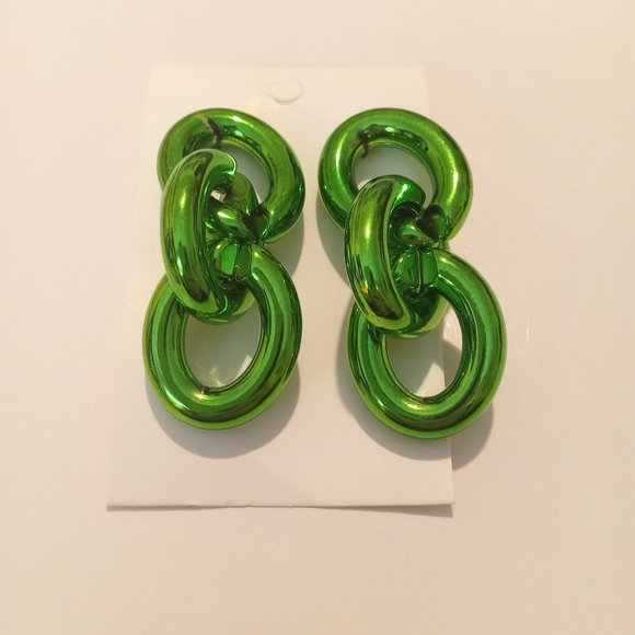 Fashion Jewelry Green Chain Dangle Earrings - Picture 5 of 5